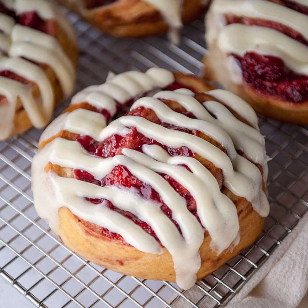 Strawberry & Iced Cinnamon Rolls